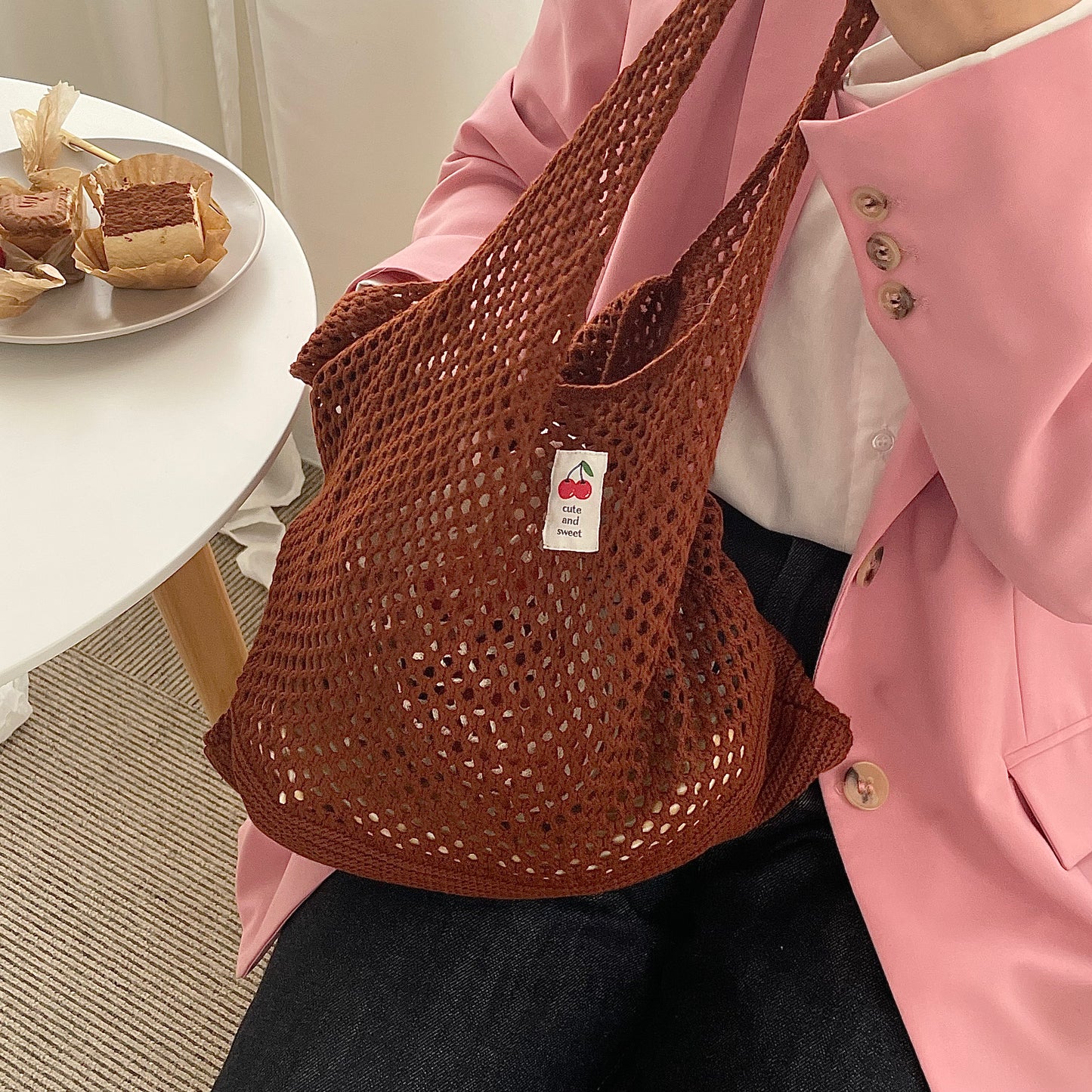 Knitting tote bag(cherry🍒)