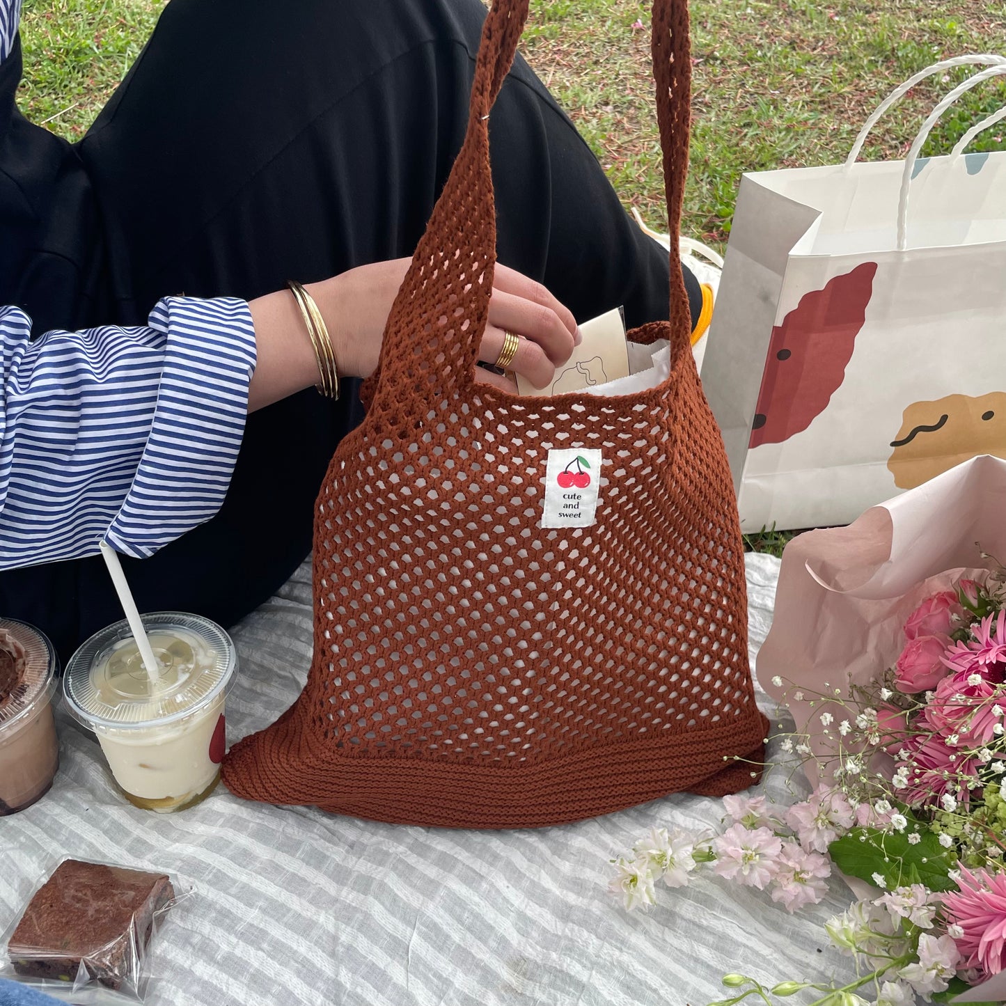 Knitting tote bag(cherry🍒)