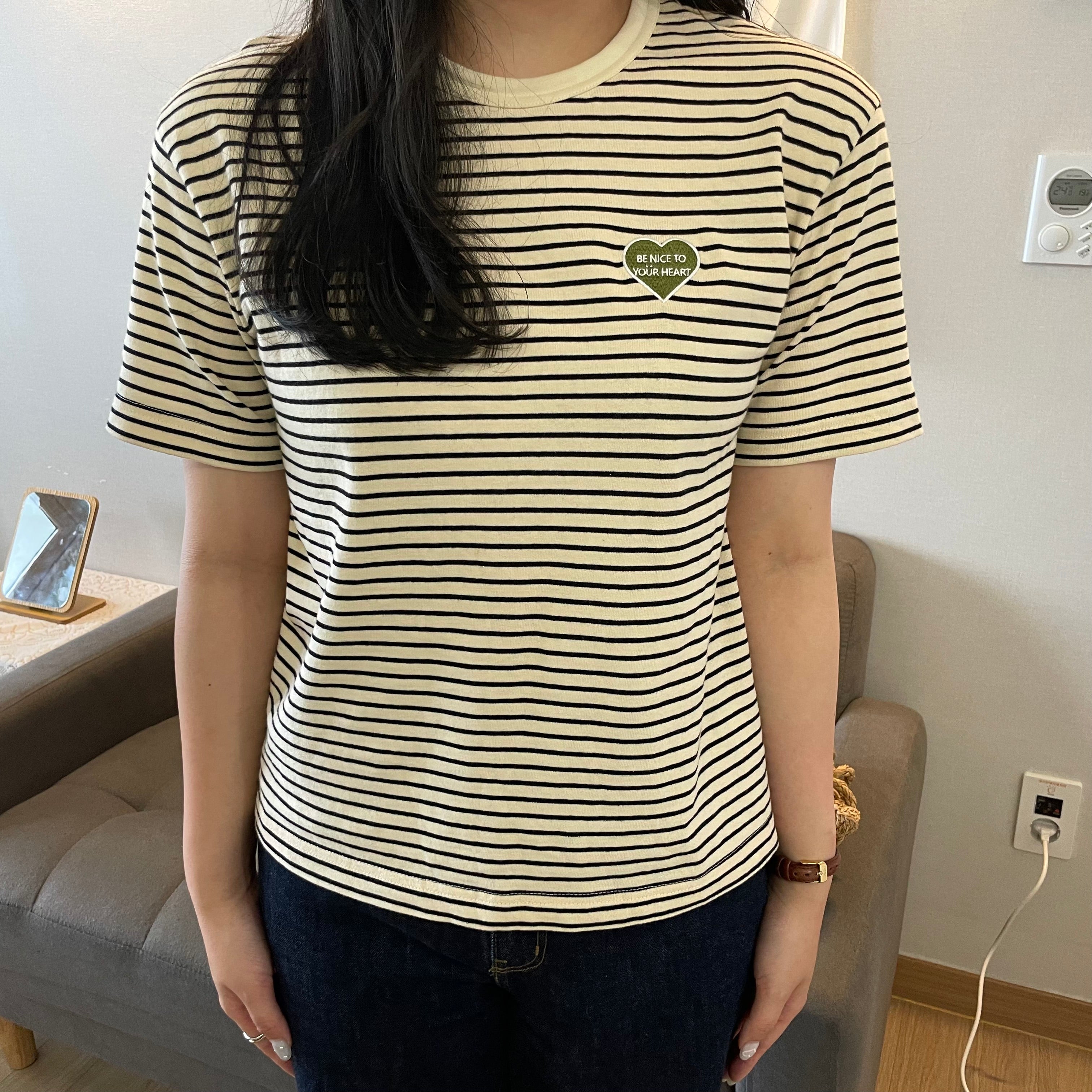 Striped t outlet shirt with heart